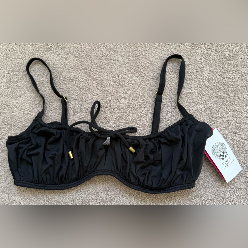 Vince Camuto Ruched Bikini Top - BLACK